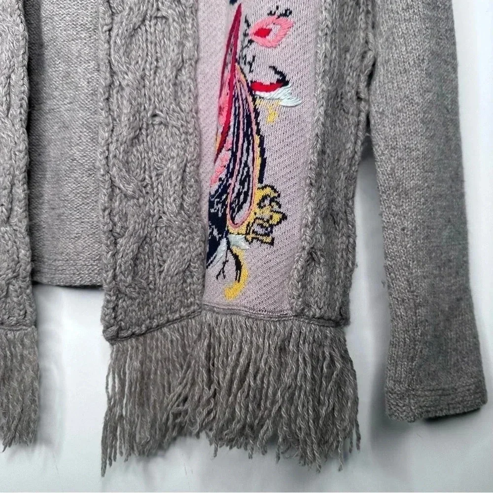 Sleeping On Snow Anthropologie Folklore Embroidered Fringe Hem Cardigan - Picture 7 of 11